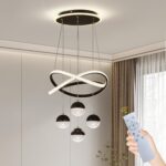 Modern Black LED Chandeliers, LED Pendant Light Dining Room Light Fixtures Over Table Dimmable with Remote Control Adjustable Modern Chandeliers for Dining Room Kitchen Island Living Room Bedroom - Image 2