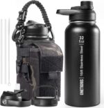 ONETIGRIS 32 oz Insulated Water Bottle with Straw - Tactical Stainless Steel Water Jug, Leakproof Thermos Wide Mouth Sport bottle with 3 Lids and Sleeve for Travel, Gym, Camping, Hiking - Image 2