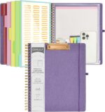 Ospelelf Foldable Spiral Clipboard Folio with Storage Zipper Pouch, 5 Plastic Folders with 10 Pockets,Refillable Lined Notepad (11" x 8.5"), Hardcover Project Organizer with 39 Stickers (Purple) - Image 2