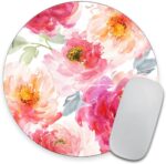 Pink Peony Flower Round Mousepad, Personalized Custom Design Mouse Pads，Cute Waterproof Circular Non-Slip Rubber Base Small Mouse Pad， Mousepad for Laptop Computers - Image 2