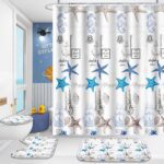 Poedist 4 Pcs Bathroom Shower Curtain Set,Kids Bathroom Sets with Rugs(Bath Mat,U Shape and Toilet Lid Cover Mat) and 12 Metal Hooks,Simple Submarine Elements - Image 2