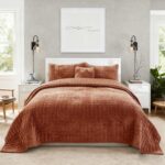 Quilt Set King Size 98x106 Luxurious Velvet Bedding Sets with 2 Pillow Shams 20x36 3 Pieces Ultra Soft Quilted Bedspread Coverlet Comforter for All Season,Rust - Image 2