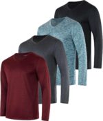Real Essentials 4 Pack: Men's Dry Fit Long Sleeve V-Neck Active T-Shirt - Athletic Outdoor UPF 50+ (Available in Big & Tall) - Image 2