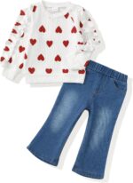 SODLON Toddler Baby Girl Clothes Kids Outfits Ruffle Heart Sweatshirt Jeans Denim Pants Set Little Girls Clothing - Image 2