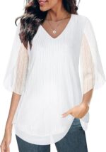 SeSe Code Womens Ruffle 3/4 Sleeve Mesh Blouses Loose Flowy Tops Stretchy Shirts - Image 2