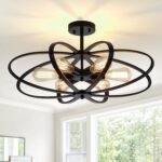 Semi Flush Mount Ceiling Light Fixture Chandelier 6-Light Kitchen Ceiling Lights 25'' Black Farmhouse Chandelier Style Flower Shape Light Fixture Bedroom for Foyer,Entryway,Living Room - Image 2