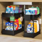 Sevenblue 2 Pack Under Sink Organizer, Under Bathroom Cabinet Organizer with Hooks Hanging Cup, Multi-Purpose Storage Shelf for Kitchen Bathroom, Black - Image 2