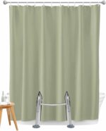 Shower Curtain for Tub Transfer Bench Sage Green Waterproof Split Shower Curtain with 2 Separated Away Slits Spring Green Solid Color Bathroom Curtains with 12 Hooks 72 x 72 Inch - Image 2