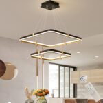 Siittoo Modern Black Chandelier Dining Room Light Fixture, 96W Dimmable LED Modern Pendant Light, 2-Ring Rectangular Chandelier Hanging Light Fixture for Kitchen Island Living Room Hall, Φ=24''+16'' - Image 2