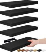 Sorbus Floating Shelves for Wall, Bathroom Shelves Wall Mounted for Kitchen, Bedroom, Living Room, Bathroom Storage, Over Toilet, Hanging Book Shelf for Ｗall Home Decor (Black, 5 Pack) - Image 2