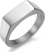 Stainless Steel Signet Ring - 316L Mens Finger Ring for Men Women - Rhodium Plated Cool Band Ring Jewelry for Father Husband Son Friend - Image 2