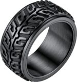Stainless Steel Spinner Ring Cool Car Motorcycle Tire Tread Biker Rings Fidget Band Rings for Men Women, Size 7-12 (with Gift Box) - Image 2