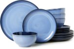 Stoneware Dinnerware Sets, Ceramic Plates and Bowls Set, Microwave & Dishwasher Safe Kitchen Dish Set, Modern Dinner Plates | Salad Plate | Cereal Bowls for 4, Dishware Sets Blue - Image 2