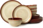 Stoneware Dinnerware Sets, Ceramic Plates and Bowls Set, Microwave & Dishwasher Safe Kitchen Dish Set, Modern Dinner Salad Plates | Cereal Bowls for 4, Dishware Sets Brown Yellow - Image 2