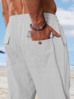 TAFLE Mens Linen Pants Casual Summer Beach Pants Elastic Waist Drawstring Lightweight Vacation Trousers with Pockets - Image 2