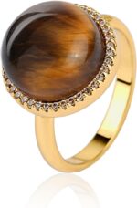 TaYolnFaSo Natural Tiger Eye/Rose Quartz Ring 18K Gold Plated Round Halo Rings Tiger's Eye/Rose Quartz Jewelry Valentine's Day Gift for Women Size 6-8.5 - Image 2