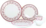 Tudor Royal Collection 16 Piece Round Dinnerware Set, Service for 4, Aster Pink Design, Red Floral, Plates Bowls Dishes, High Gloss Premium Quality - Image 2