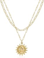 Turandoss 14K-Gold-Plated Necklaces for Women - Lock Evil Eye Medallion Vintage Coin Necklace Bee Sun Moon Shell Chain Necklace Layered Paperclip Chain Necklaces for Women Jewelry Gifts - Image 2