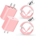 USB C Charger Compatible with Phone Charger 2Pack 20W Type C Wall Phone Charger with 6/10FT Fast Charging Cable Compatible with Phone 14/13/12/11 Pro/Pad/Pro Max/Plus/XS/XR/X/SE/8 Pink - Image 2