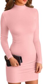 VICHYIE Women Mock Neck Ribbed Bodycon Dress Long Sleeve Mini Pencil Dresses - Image 2