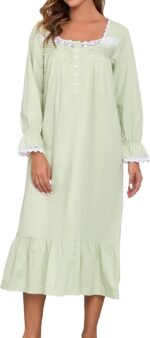 Viakeo 100% Cotton Nightgowns For Women Victorian Night Gown Long Sleeve House Dress With Pockets S-3XL - Image 2
