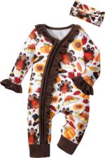 Von kilizo Baby Girl Clothes Infant Newborn Onesie Clothes for Baby Girls Long Sleeve Zip Closure Outfit with Headband - Image 2