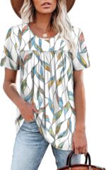 WIHOLL Womens Tops Short Sleeve T Shirts Pleated Dressy Casual Round Neck Summer Clothes Outfits Blouses Loose Fit - Image 2