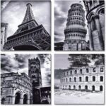 Wieco Art Architectures Modern 4 Panels Giclee Canvas Prints Europe Buildings Black and White Landscape Pictures Paintings on Canvas Wall Art Ready to Hang for Bedroom Home Office Decorations - Image 2