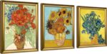 Wieco Art Framed 3 Panels Wall Art of Vincent Van Gogh Paintings Red Poppies and Daisies Sunflower Irises in Vase Canvas Prints for Wall and Home Decorations Bronze Gold Frame - Image 2