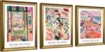 Wieco Art Framed Canvas Wall Art 3 Piece Henri Mattise Art Abstract Colorful Matisse Posters Canvas Prints for Wall and Home Office Decorations Bronze Gold Frame - Image 2