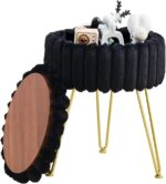 Wimarsbon Vanity Stool with Storage, Faux Fur Ottoman Chair with Metal Legs, Round Makeup Vanity Chair for Bedroom or Dressing Table, Modern Small Ottoman Seat (Black) - Image 2