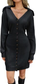 Women’s Sweater Dress Long Sleeve Button Down Dresses V Neck Short Mini Fall Winter Dress for 2025 Trendy - Image 2
