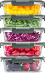 Zulay Kitchen 5 Pack Glass Meal Prep Containers with Lids - Airtight, Premium Borosilicate Glass Food Storage Containers - Microwave, Freezer & Oven Safe, BPA Free - Gray - Image 2