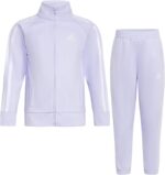 adidas Little Girl's Zip Front Classic Tricot Jacket and Joggers Set - Image 2