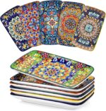 vancasso Simi 9.5 Inch Rectangular Dinner Plates Set of 6 - Bohemian Floral Design in 6 Vibrant Colors, Microwave & Dishwasher Safe Porcelain Plates for Salad, Appetizers, Entertaining - Image 2