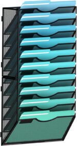 10-Tier Wall File Organizer Hanging Wall File Holder Wall Mount Paper Folder Organize, Mesh Magazine Document Mail Organizer Wall Organizer for Office School Home, Black - Image 2