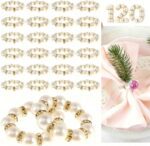 120 Pcs Gold Napkin Rings, Imitation Pearl Napkin Ring Set, Disposable White & Gold Beaded Napkins Rings for Wedding Party Home Reunion Table Decorations - Image 2