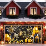 13x6ft Happy New Year Garage Door Banner Midnight Countdown Clock Backdrop New Year's Eve Garage Door Cover Decoration for Celebration Party Indoor Outdoor House Wall Background Decor - Image 2