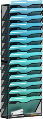 15-Tier Wall File Organizer Hanging Wall File Holder Wall Mount Paper Folder Organize, Mesh Magazine Document Mail Organizer Wall Organizer for Office School Home, Black - Image 2