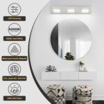 OKELI 3 Light Bathroom Vanity Light Brushed Nickel Modern 24W LED Dimmable Vanity Light Over Mirror 350° Adjustable Lamp Head Cold White 6000K ETL Listed 22Inch - Image 5