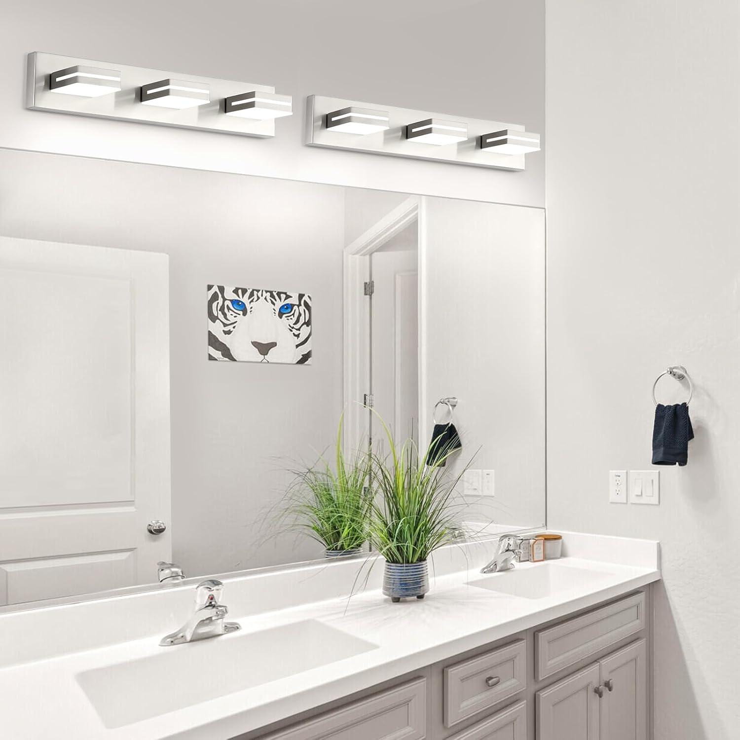 OKELI 3 Light Bathroom Vanity Light Brushed Nickel Modern 24W LED Dimmable Vanity Light Over Mirror 350° Adjustable Lamp Head Cold White 6000K ETL Listed 22Inch - Image 7