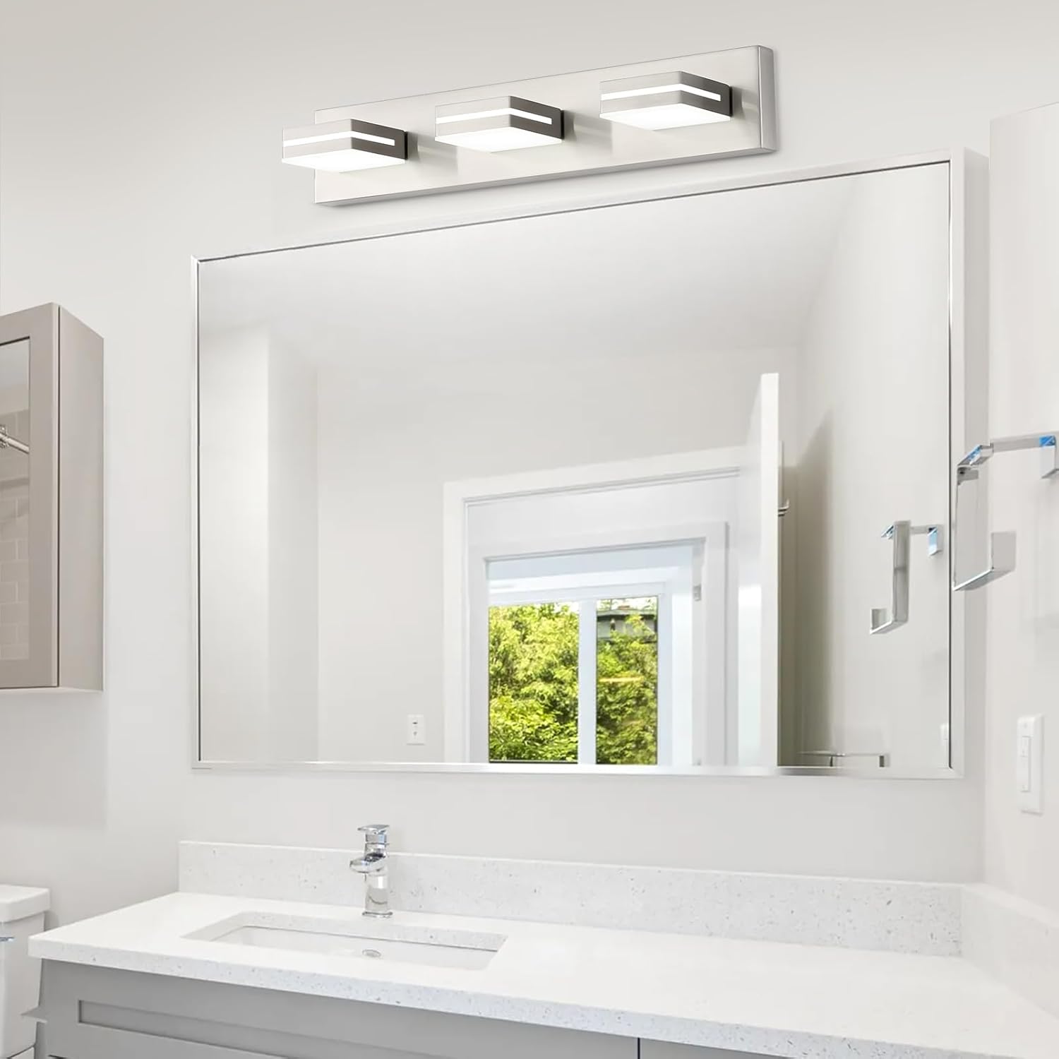 OKELI 3 Light Bathroom Vanity Light Brushed Nickel Modern 24W LED Dimmable Vanity Light Over Mirror 350° Adjustable Lamp Head Cold White 6000K ETL Listed 22Inch - Image 8