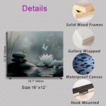 Zen Lotus Flower with Stones and Butterflies Canvas Wall Art Framed Serene Painting Prints Posters Artwork for Meditation Room Wall Decor Calming Spiritual Bathroom Art 12x16 Inches - Image 3