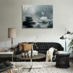 Zen Lotus Flower with Stones and Butterflies Canvas Wall Art Framed Serene Painting Prints Posters Artwork for Meditation Room Wall Decor Calming Spiritual Bathroom Art 12x16 Inches - Image 5