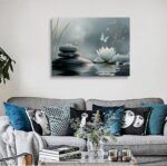 Zen Lotus Flower with Stones and Butterflies Canvas Wall Art Framed Serene Painting Prints Posters Artwork for Meditation Room Wall Decor Calming Spiritual Bathroom Art 12x16 Inches - Image 6