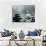 Zen Lotus Flower with Stones and Butterflies Canvas Wall Art Framed Serene Painting Prints Posters Artwork for Meditation Room Wall Decor Calming Spiritual Bathroom Art 12x16 Inches - Image 7