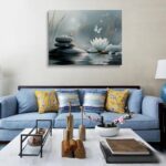 Zen Lotus Flower with Stones and Butterflies Canvas Wall Art Framed Serene Painting Prints Posters Artwork for Meditation Room Wall Decor Calming Spiritual Bathroom Art 12x16 Inches - Image 9