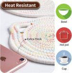 7" Pure Cotton Trivets Set with 0.35" Thick, 3Pcs Woven Trivets for Hot Dishes, Pots and Pans, Cute Cat Kitchen Accessories for Countertops Heat Resistant Washable Cat Decor Gift (Gray) - Image 3