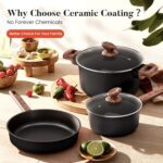 Kitchen Academy Non Toxic Pots and Pans Set Non Stick - 10 Pcs Induction Ceramic Cookware Set, Healthy Nonstick Black Cooking Pans Set, PFAS/PTFE/PFOA & PFOS Free - Image 3