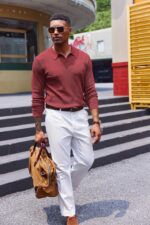 COOFANDY Mens Knit Polo Sweater V-Neck Long Sleeve Textured Lightweight Casual Dress Pullover Fall Sweaters - Image 3